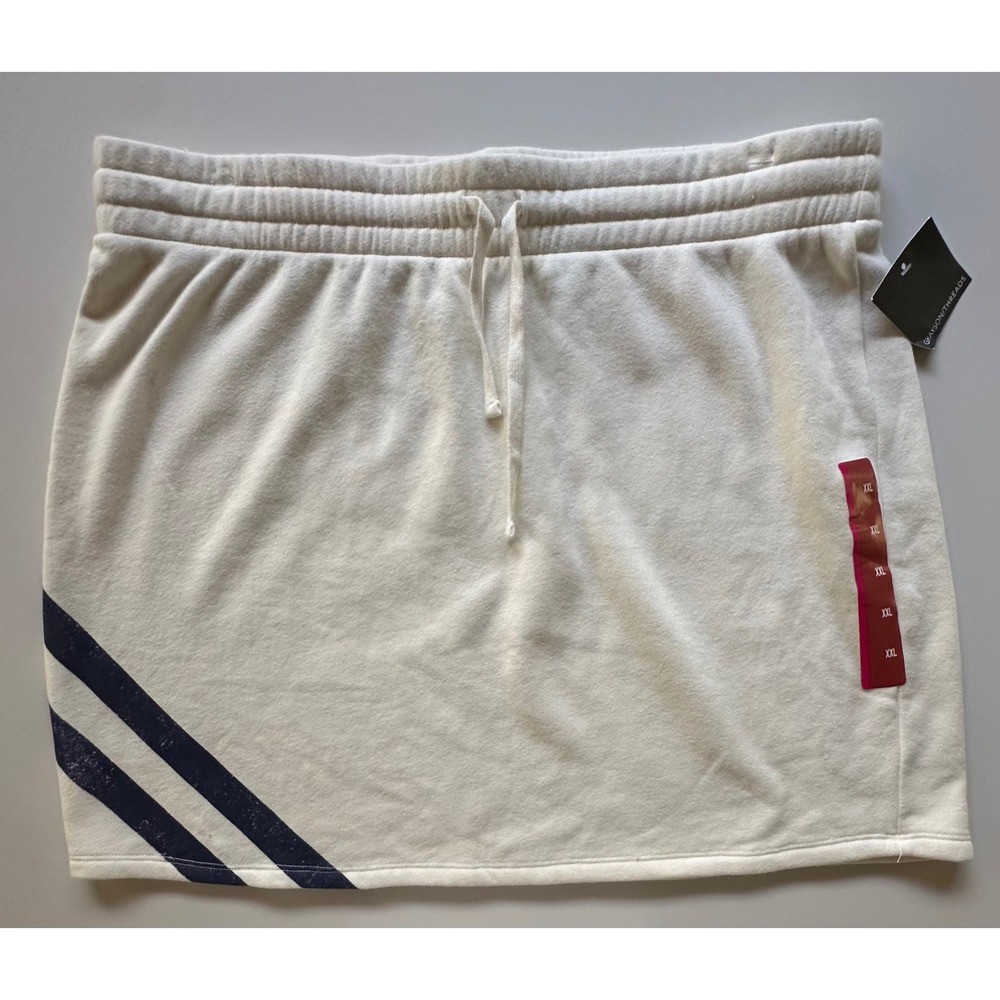 Grayson Threads Fleece Mini Skirt Cream Navy Blue Striped Drawstring XXL New